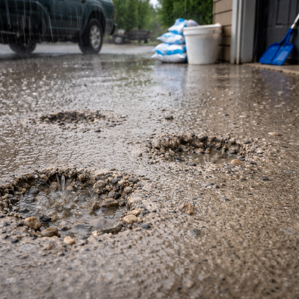 Concrete pitting forming on the sidewalk