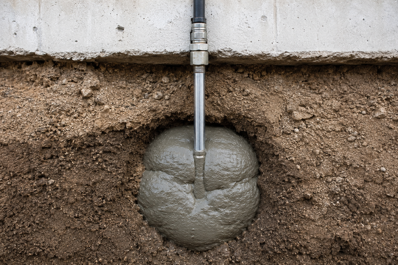 Compaction grouting bulb injection