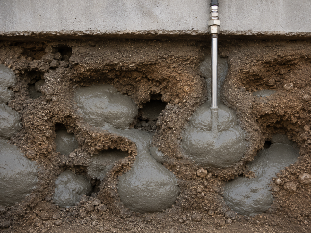 Compaction grouting void filling