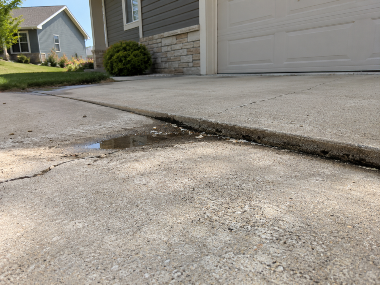 Driveway before concrete leveling